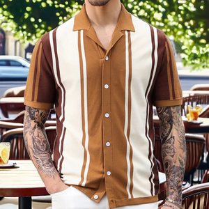 Camisa de Negocios Casual para Hombre al por Mayor, de Manga Corta, Transpirable, de Viscosa Tejida, con Solapa y Diseño de Parches, de Secado Rápido y con Patrón de Rayas - Product Image 2