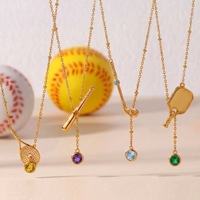 Collar Deportivo de Acero Inoxidable con Colgante de Raqueta de Tenis, Béisbol y Golf, con Circonitas, Joyería Moderna para Mujer