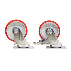 Roda média de aço inoxidável anticorrosão 304 antiferrugem do poliuretano do núcleo do ferro dos rodízios com travando o freio <span class=keywords><strong>5</strong></span> polegadas - Product Image 6