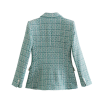 Blazer à carreaux en Tweed à Double boutonnage pour femmes, manteau Vintage à manches longues, poches, vêtements d'extérieur Chic, Veste, 2022