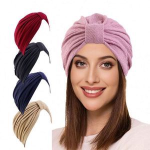 Turban pour femme prêt à expédier, multifonctionnel, en polyester, noué, torsadé, couleur unie, pré-noué, élastique, de haute qualité - Product Image 1