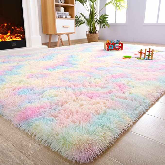Fluffy rainbow Rug for Girls Bedroom Shaggy Area Rugs 3ft*5ft Nursery Duraludon Espeon Plush Rug