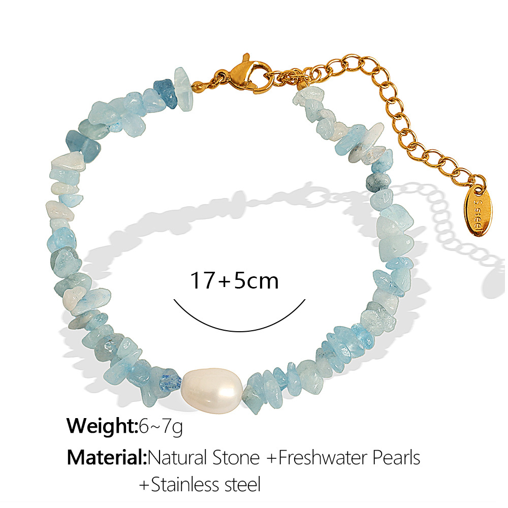 SL66 Pulsera de oro con piedra natural azul claro