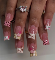Faux ongles à presser papillon rose pailleté, couvrance totale, en acrylique, forme ovale moyenne, avec colle et lime