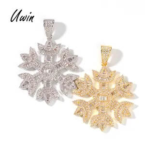 NEW Iced Out Gold Plating Snowflake Pendant Chain CZ Bling Pendant HiP HOP Charm Necklace Men Women Jewelry