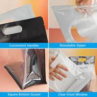 Pochette transparente imprimée personnalisée avec fermeture éclair pour fenêtre Sacs d'emballage en plastique à 8 joints latéraux à fond plat et carré Poignées découpées
