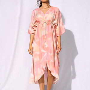 Quantité minimale de commande pour une robe boutonnée fluide à imprimé plage élégant, 100% viscose personnalisée - Product Image 3