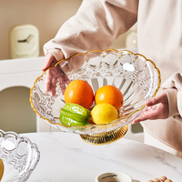 Plateau de service pour fruits en plastique PET écologique de qualité supérieure, avec incrustation dorée et glaçure craquelée, design moderne et luxueux, base transparente pour cuisine et aliments