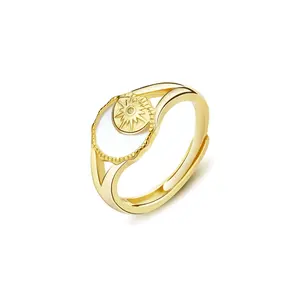 Wholesale Fine Jewelry 18K Gold Plated Women Finger Rings 925 Sterling Silver Adjustable Sun Rings For Women