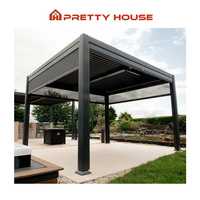 Pergola bioclimatique motorisée à toit ouvrant facilement assemblable avec bande lumineuse LED, pergola en aluminium pour extérieur