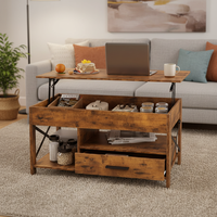 Table basse moderne 39 pouces avec plateau relevable, compartiment de rangement caché, tiroirs et étagère, multifonctionnelle pour salon, structure en bois, facile à assembler