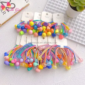 BELLEWORLD custom card 5pcs a set cartoon plastic hair tie set storage girls candy color ball extension hair with rubber band