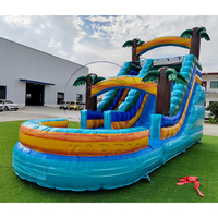 Toboggan aquatique gonflable commercial en PVC avec souffleur, château gonflable extérieur combiné, motif palmier tropical, vente en gros