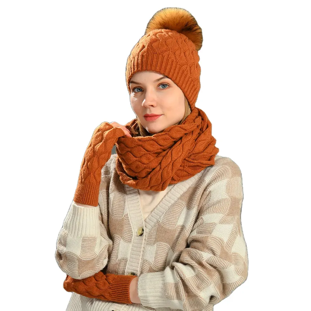 गर्म बेचने के 2021 नए डिजाइन महिलाओं कश्मीरी टोपी थोक महिला सस्ता शीतकालीन सलाम दस्ताने और Scarfs सेट