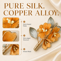 Bros Hiasan Kepala Bunga Sutra Osmanthus Oranye Buatan Tangan untuk Anak & Dewasa, Terbuat dari Benang Sutra Mulberry dengan Detail Filigree, Merek BOYEE