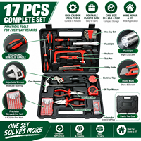 Kit d'outils de réparation domestique 17 pièces en acier à haute teneur en carbone, comprenant marteau, pinces, tournevis, clé à molette réglable, mètre ruban - Fabrication OEM