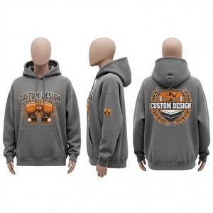Custom Design Boxing <b>Gloves</b> Printed Hoodie Men's Gray Casual Sweatshirt with Front and Back Graphics Regular Fit Autumn Wear - Product Image 1