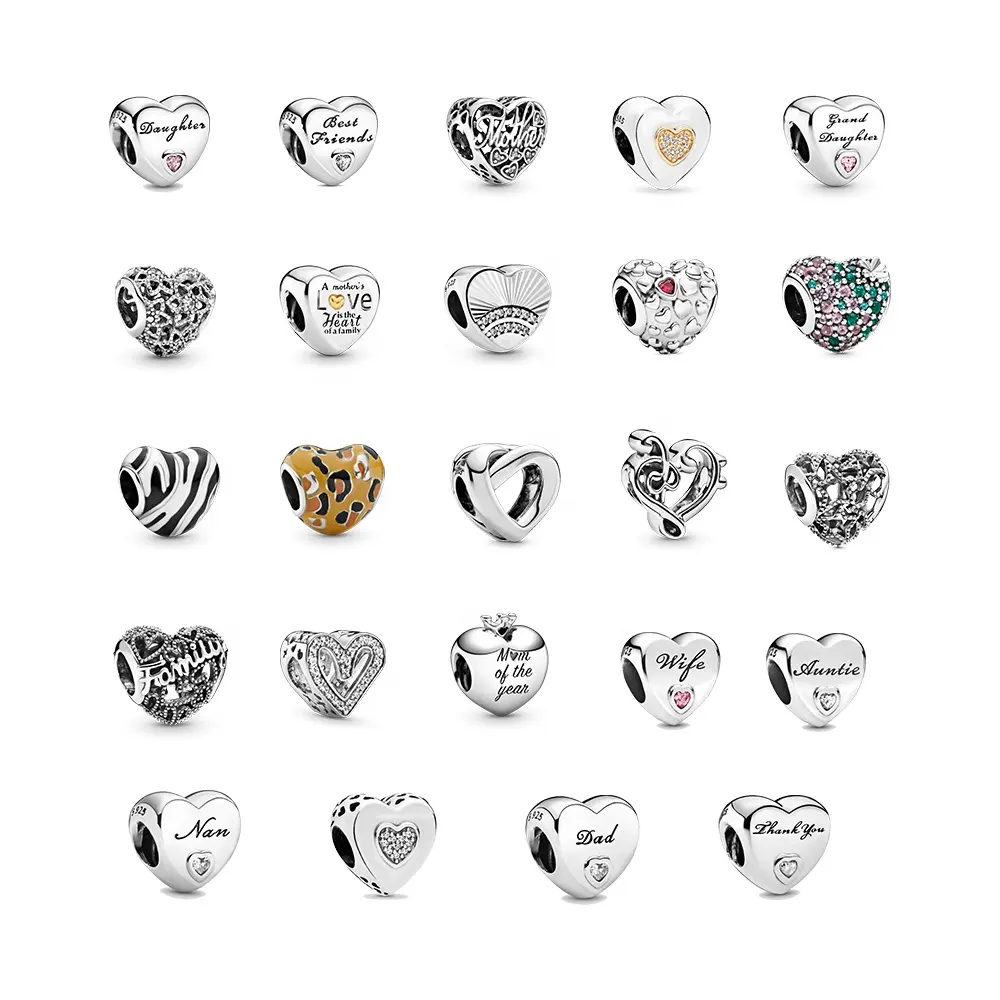 New 925 sterling silver creative hollow heart series love letter beads DIY original bracelet accessories jewelry production