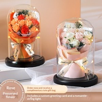 Bouquet de roses éternelles chinoises sous cloche en verre, décoration de fleurs séchées, cadeau idéal pour petite amie, meilleure amie, professeur