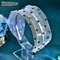 YouLaPan – bandeau élégant en maille verte avec strass, accessoires pour cheveux vintage pour femmes, coiffe pour mariage et soirée, YXA03