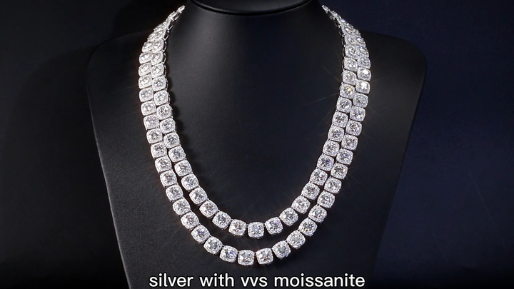Large Size 8mm VVS Moissanite Cluster Tennis Chain S925 Silver