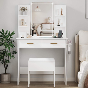 Kadın kızlar LED ışıkları ayna Vanity masa masası seti ile yatak odası için güç çıkışı küçük makyaj Vanity - Product Image 4