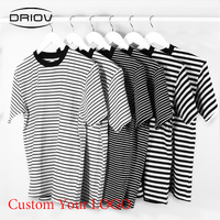 T-shirt rayé en coton unisexe 2025 avec logo brodé, t-shirt noir surdimensionné, logo personnalisé, t-shirt rayé pour homme