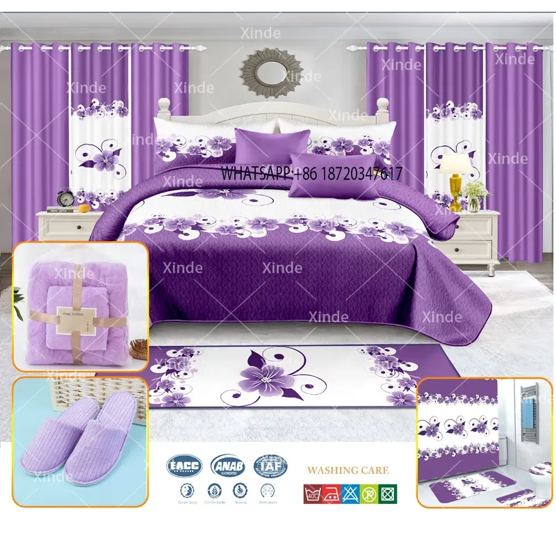 King size 22 pcs colcha com cortinas algodão personalizado colcha atacado cama conjunto com banheiro conjunto e cortina de chuveiro