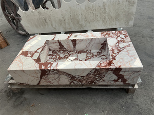 Lavabo de tocador de baño de mármol de lujo Rectángulo Calacatta Fregaderos de baño colgantes de pared de mármol rosa - Product Image 5