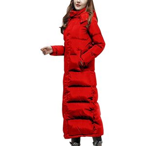 Veste longue d'hiver pour femmes, parka avec capuche amovible, coupe-vent, matelassée, manches longues, rembourrée de plumes - Product Image 1
