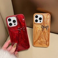 Luxueux Rouge Brun Paillettes Goutte À Goutte Colle Téléphone étui pour iphone 16 Pro Max 15 13 14 12 11 16 Plus Élégant Fille Couverture Arrière Shell