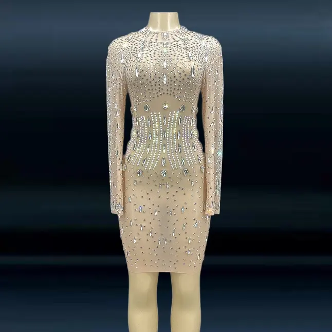 Novance Y2183 New Dress Designs 2021 Strass Sexy Kleider Sommer Geburtstag Stretch Mesh Kleid Durchsichtige Outfit Leistung