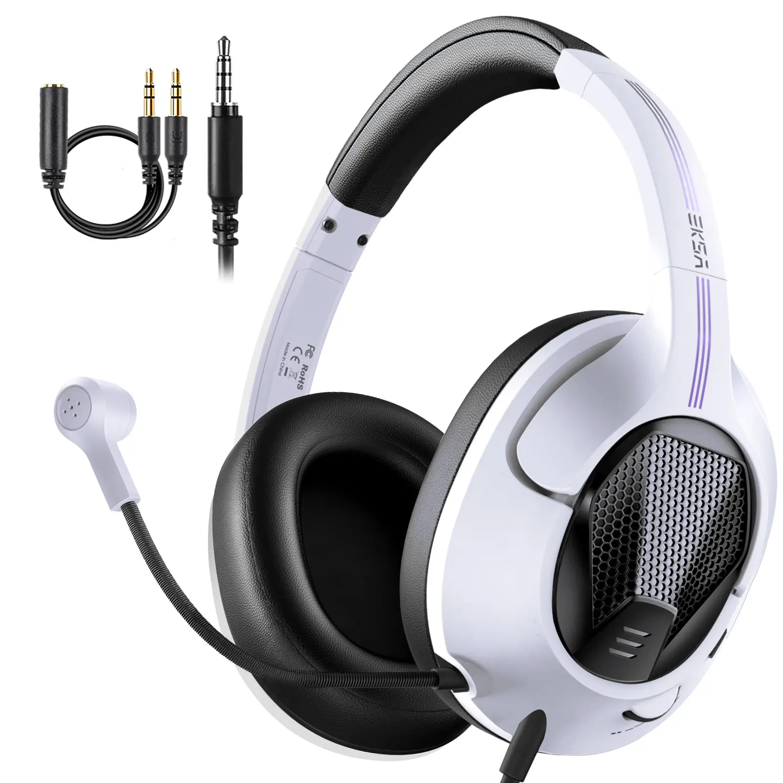 Fone de ouvido gamer eksa air joy, super leve, com fio, elegante, fone destacável, para jogos, com conector de 3.5mm