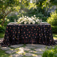 Nappe rustique en coton et lin à franges, motif floral vintage, pour banquets d'hôtel, fêtes de jardin et décoration de table à domicile