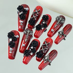 เล็บปลอมอะคริลิคทำมือขายส่ง ทรงเหลี่ยมเต็มเล็บ สีชมพูไล่ระดับขาว ประดับเพชร สามารถปรับแต่งได้ - Product Image 1