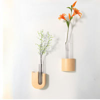 Vase en verre et bois à fixation murale magnétique, style Art Déco, pour tubes à essai, mini fleurs hydroponiques, herbes, mariage, cuisine créative