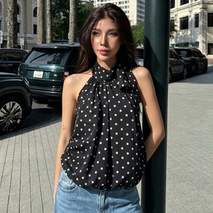 Pure Desire Sexy Mesh Camisole Top Backless Halter <b>Tie</b> Polka Dot Print Sweet Spicy Cute Blouson Loose - Product Image 1