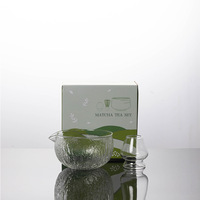 En stock – Bol à matcha en verre transparent de haute qualité, multi-styles, avec bec verseur, ensemble de supports Chawan pour la cérémonie du thé matcha