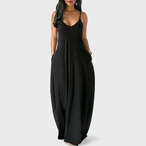 Robe nuisette à col en V avec poches latérales, convient à toutes les morphologies, printemps-été, pour le quotidien et les vacances, vente en gros personnalisée OEM ODM - Product Image 1