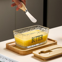 Conteneur à beurre en verre transparent de qualité supérieure personnalisé avec emplacement intégré pour couteau à beurre, boîte de conservation du beurre pour la cuisine, boîte de rangement alimentaire empilable