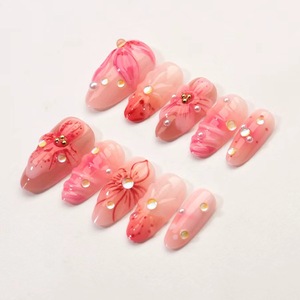 TSZS 30 <span class=keywords><strong>Uñas</strong></span> <span class=keywords><strong>Postizas</strong></span> Adhesivas de Cobertura Completa con Diseño Floral 3D de Durazno Amarillo, <span class=keywords><strong>Uñas</strong></span> Falsas Desmontables con Pegamento - Product Image 4