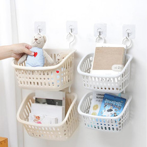 Cesta de almacenamiento montada en la pared, organizador rectangular colgante de plástico para baño, inodoro, pequeño, cuadrado, color gris albaricoque, rectangular grande - Product Image 1