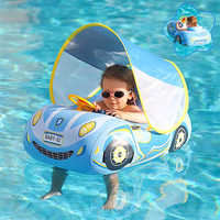 Aufblasbares PVC-Schwimmbecken in Autoform für Kleinkinder mit Sonnendach und Lenkrad für sommerlichen Wasserspaß