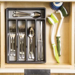 Detalles de <span class=keywords><strong>cocina</strong></span> Organizador de cajones de utensilios y <span class=keywords><strong>cubiertos</strong></span>, divisor, bandeja, almacenamiento, antideslizante 5 compartimentos, transparente - Product Image 6