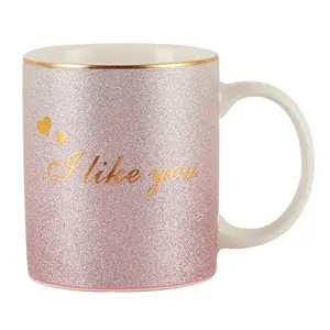 Zogift phong cách mới làm bằng tay dễ thương vàng long lanh Mug Set quà tặng di động hộp giấy đóng gói tôi yêu bạn Cốc gốm cốc cà phê