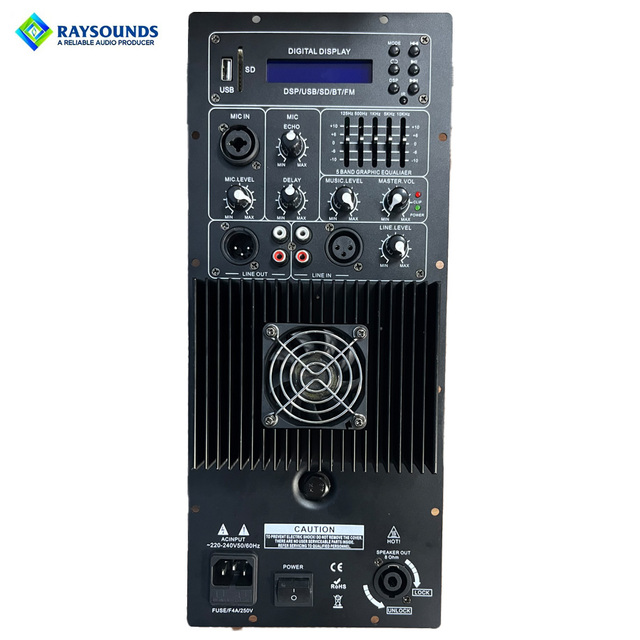 350W Professional Active Plate Amplifier with Bluetooth DSP 5-Band EQ Module for 10/12/15 Inch Powered Speaker Subwoofer