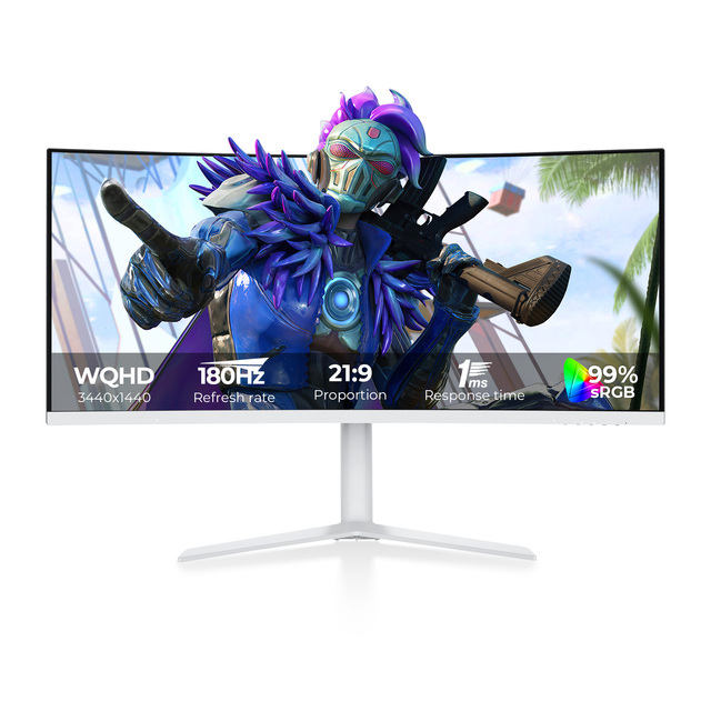 OEM 34 Inch White Curved Gaming Monitor 180Hz Ultra Wide WQHD LCD Display Factory Wholesale A+ Gaming Screen