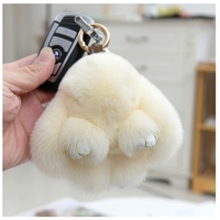 En gros, Mini porte-clés de voiture et pendentif en peluche de fourrure douce de lapin Rex, motif dessin animé tendance, pour décoration de sac à dos