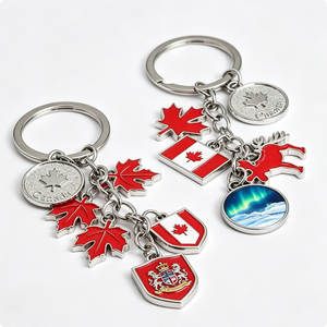 Porte-clés léger en alliage de zinc, motif feuille d'érable canadienne, imprimé UV, style vintage, avec breloque drapeau, élan et aurore, cadeau souvenir - Product Image 2