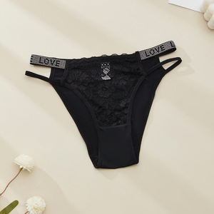 Braguitas de bikini de encaje floral para mujer, con cintura estampada con diamantes de imitación LOVE, tirantes laterales delgados, tiro bajo, ropa interior sexy para mujer al por mayor - Product Image 4